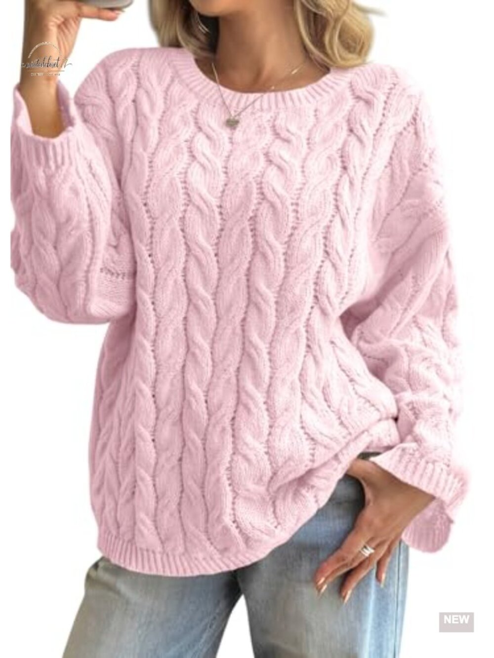 Oversized Cable Knit Sweater Long Sleeve Chunky Pullover Crewneck